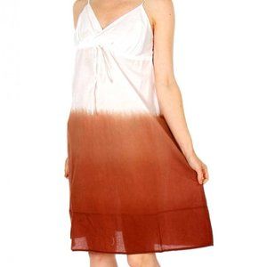 Provogue Large Dip Dye Cotton White/Brown Skinny Strap SunDress